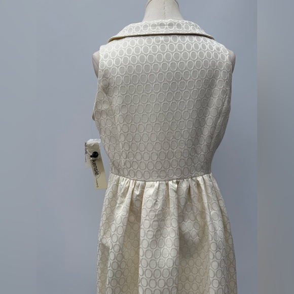 Kensie Dress Size 12 Cream Textured Black Ruffle Bib Collar A-Line Sleeveless - Picture 8 of 17